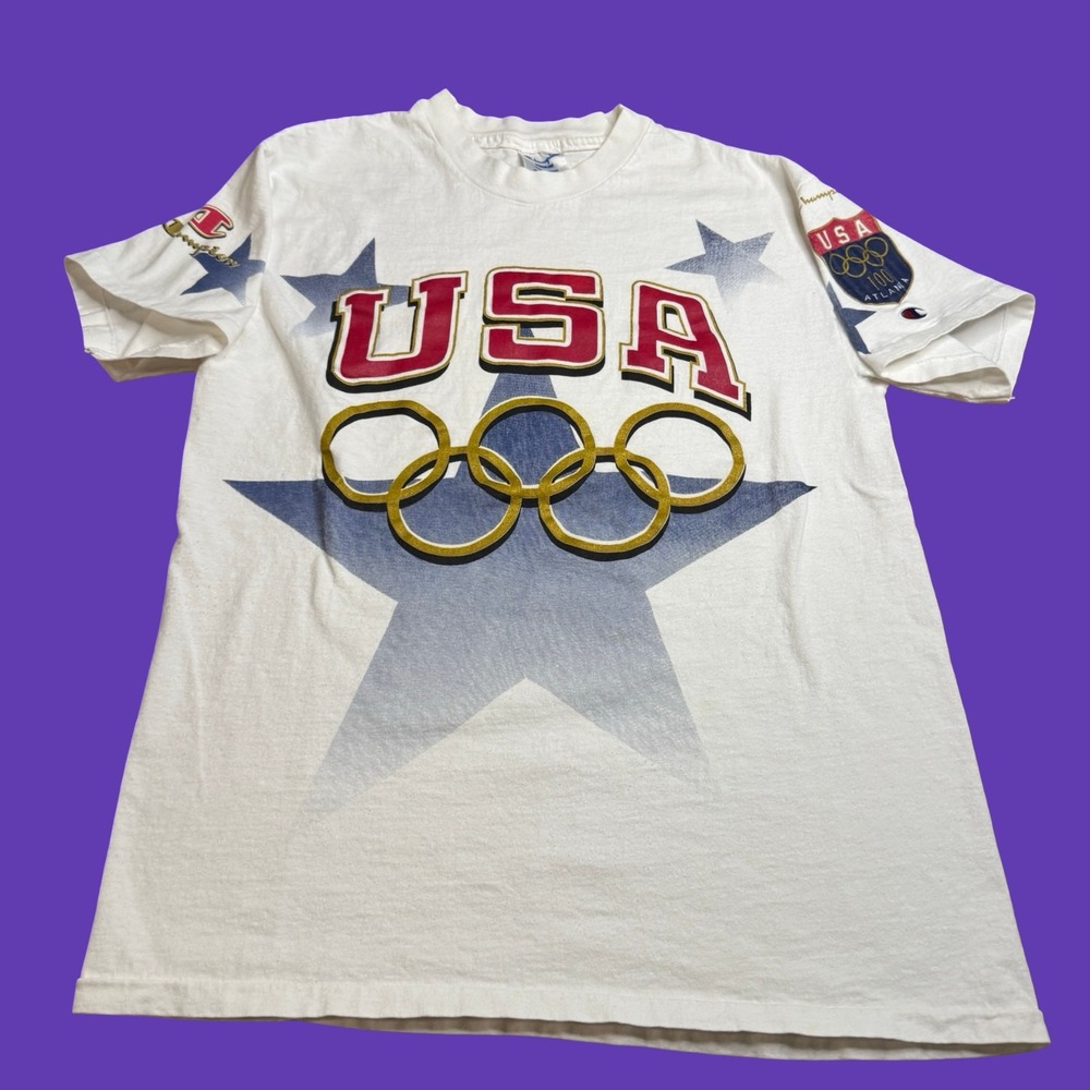 Champion USA 1996 Atlanta Olympics Mens M White T Shirt Centennial Games Vintage